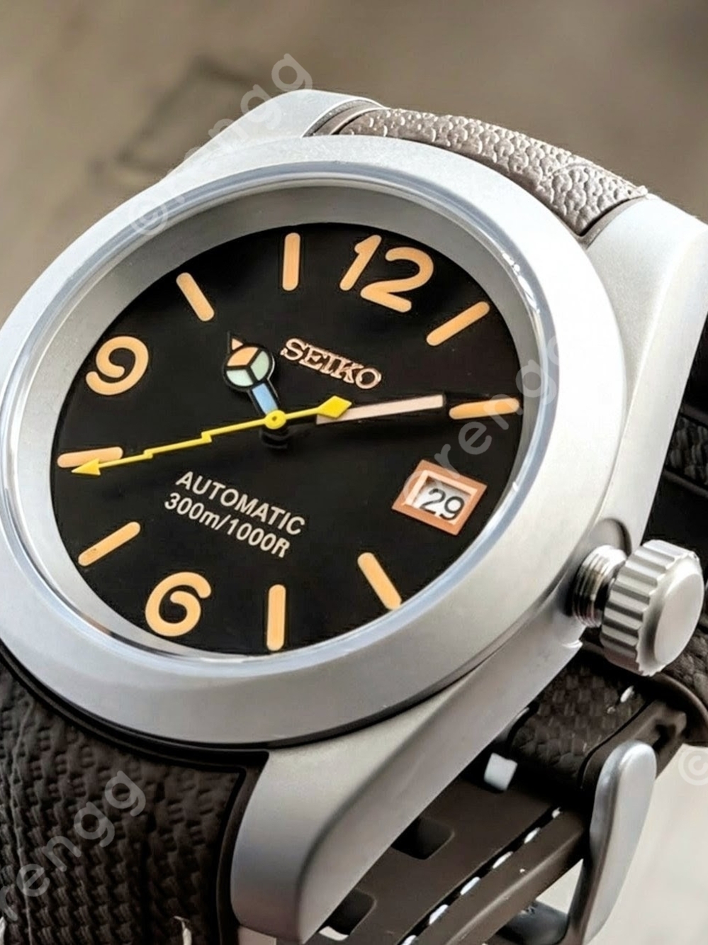 Black Seiko Automatic 40mm Mod Watch Sapphire 24jewels Sandblast Easy Read
